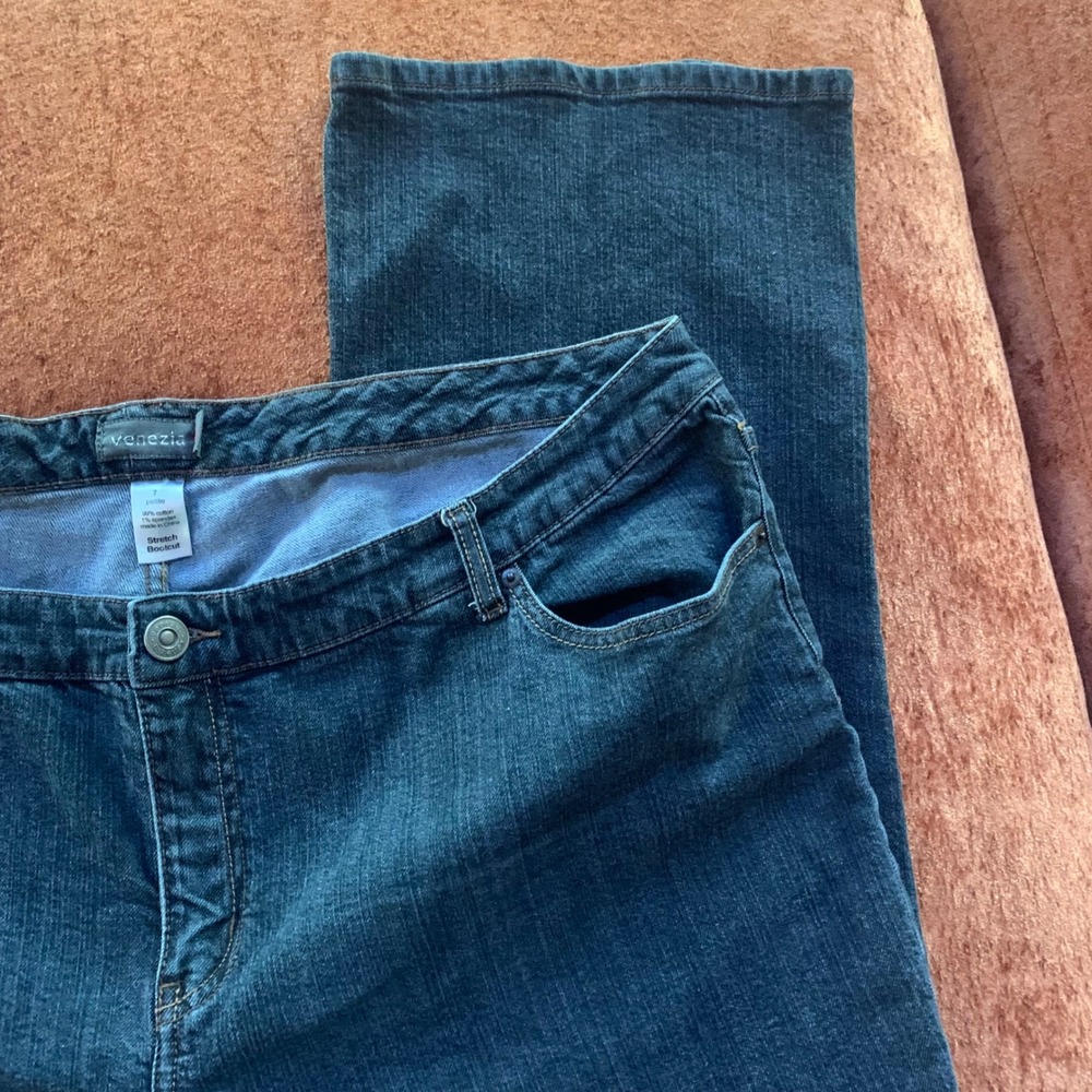 Venezia Womens 7 Petite Stretch Bootcut Jeans Dark Wash Blue Denim Mid Rise - Picture 6 of 9